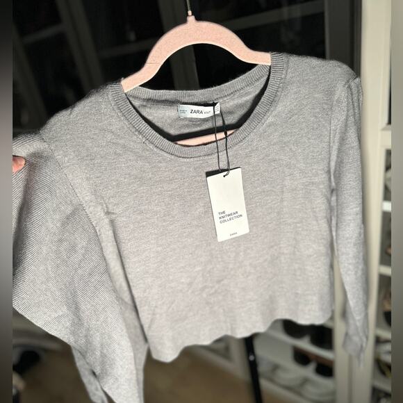 Zara grey one shoulder ruffle crop sweater. Size small NWT - Picture 10 of 11